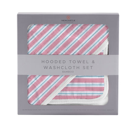 Newcastle Classics Candy Stripe 100% Bamboo Cotton Hooded Towel and Washcloth Set