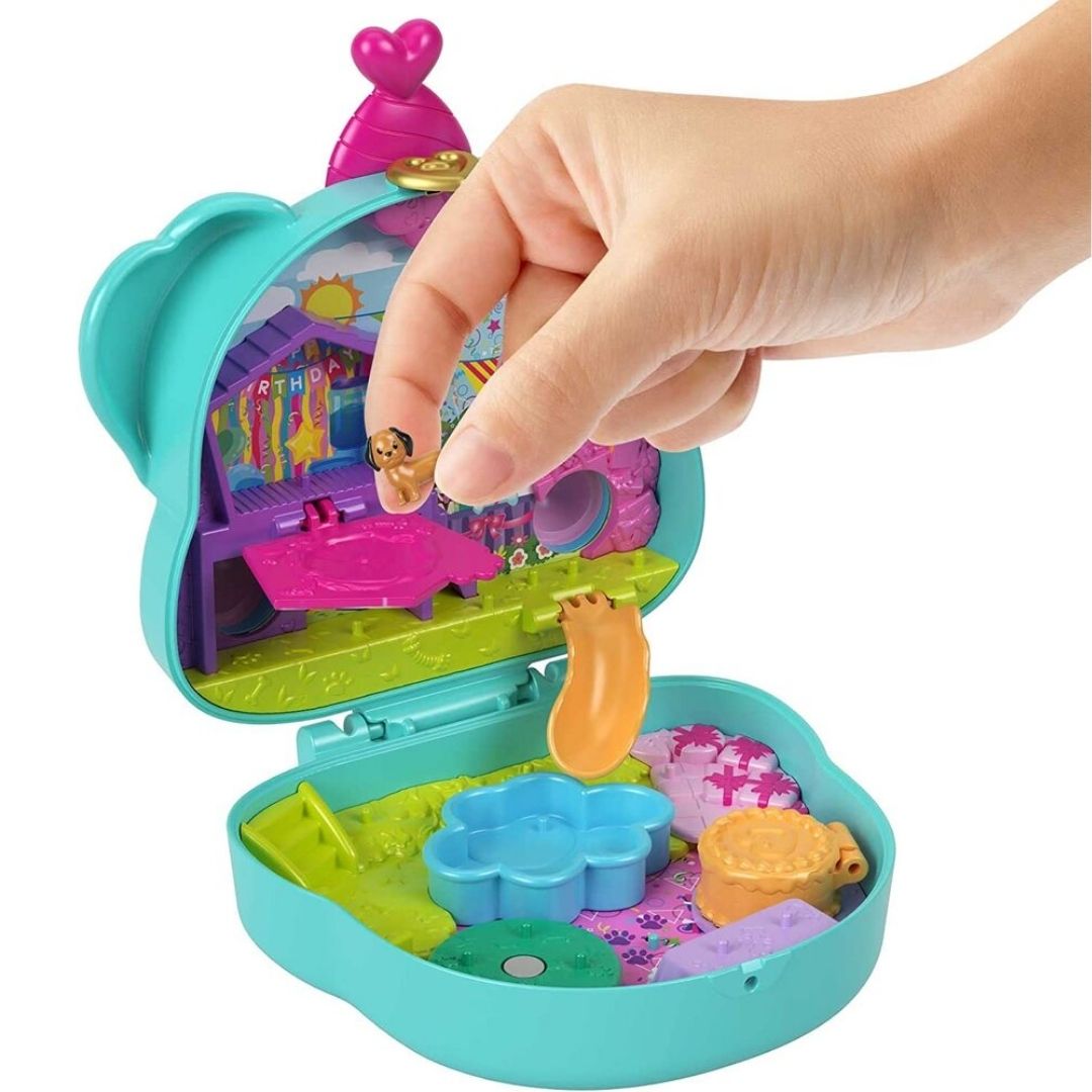 Polly Pocket Compact Playset, Doggy Birthday Bash with 2 Micro Dolls &  Accessories, Travel Toys with Surprise Reveals