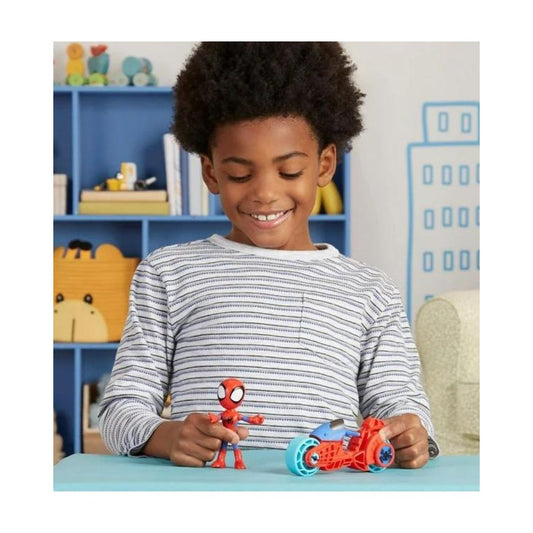 Marvel Spidey and His Amazing Friends, Spidey 4" Inch Action Figure & Toy Motorcycle