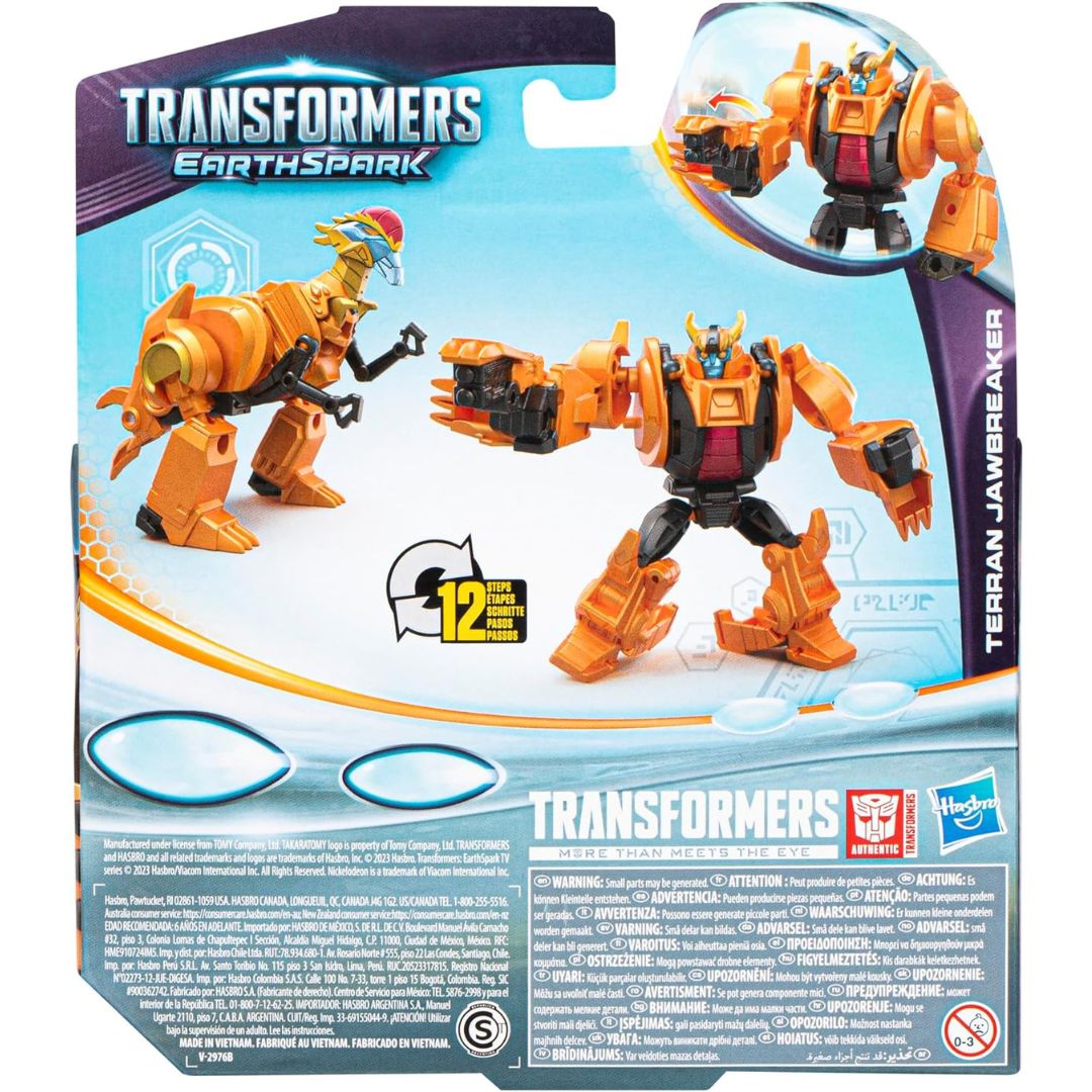 Back packaging thumbnail of Terran Jawbreaker illustrating robot and dinosaur conversion modes.