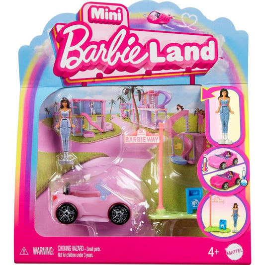 Barbie Mini BarbieLand 1.5" Inch Doll with Color-Changing Convertible Car Vehicle Set