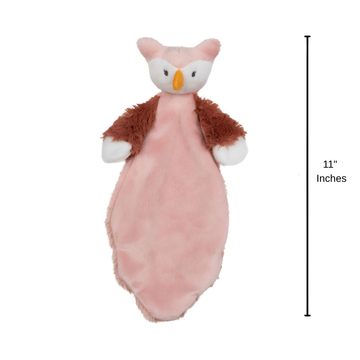 Happy Horse Owl Olivia plush security blanket standing upright displaying an 11-inch height indicator graphic.
