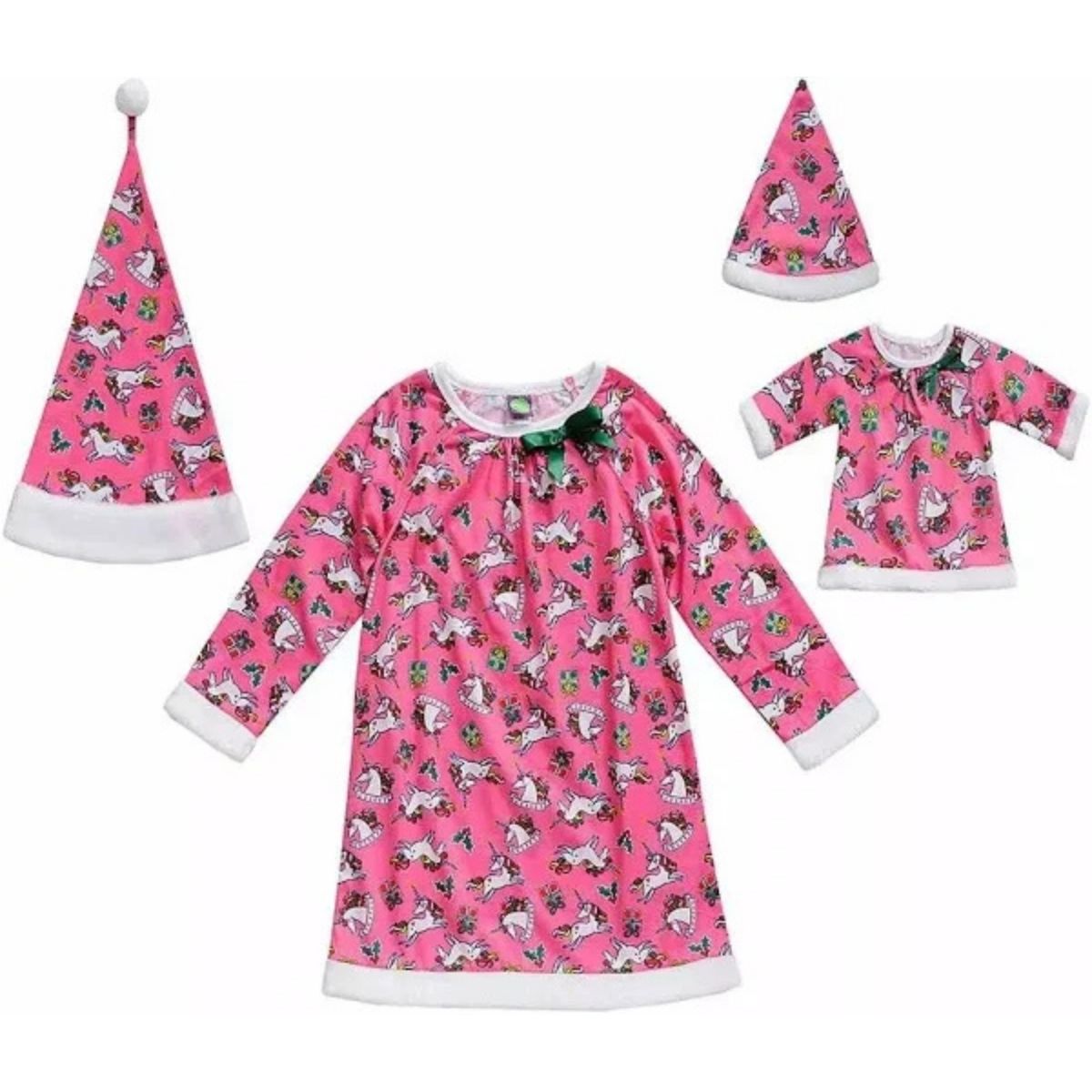 Dollie & Me Girls' "Joyful Unicorn " Christmas Gown Sleepwear Set and Matching Doll PJ Gown Sizes 4-12