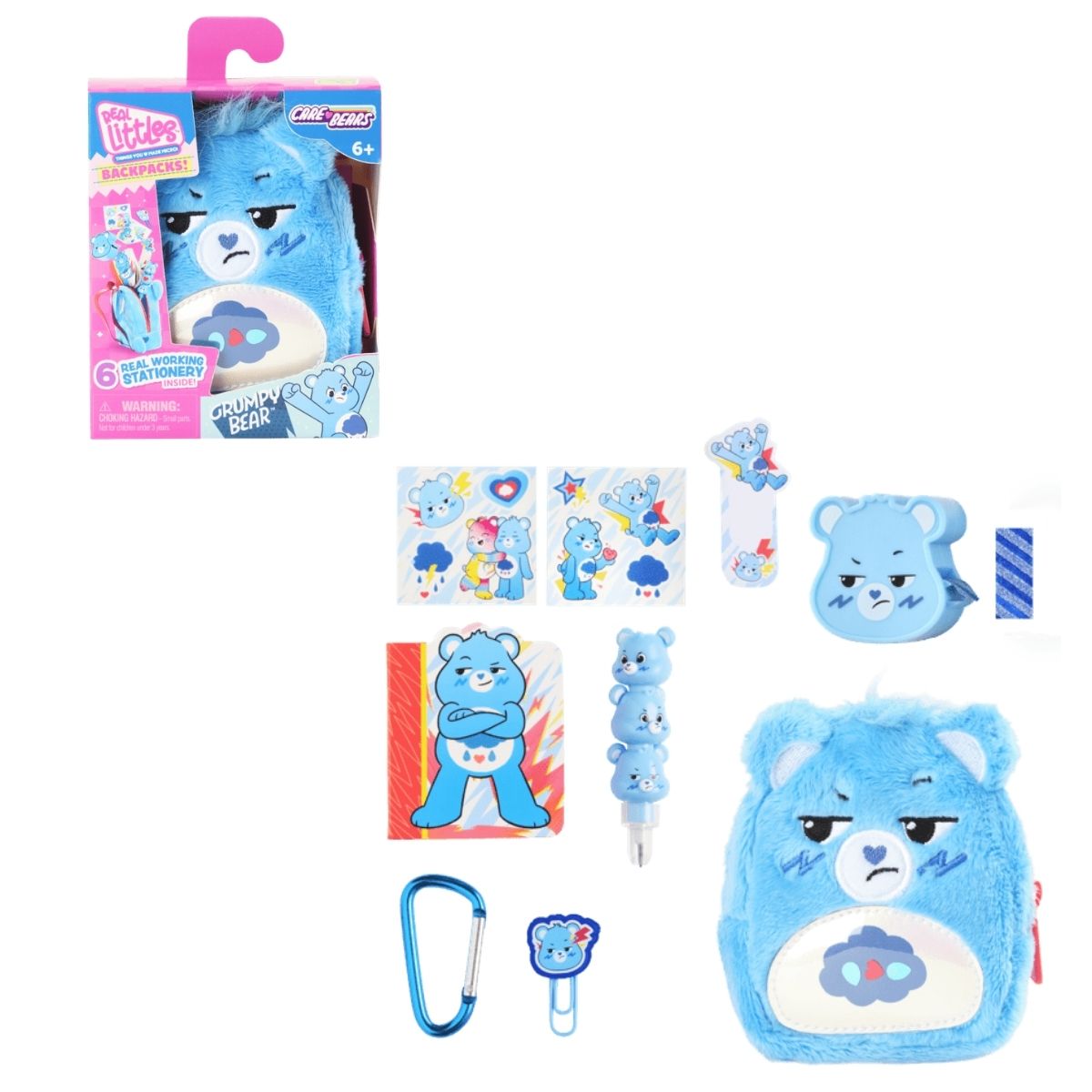 Real Littles™ Care Bears 3.5" Inch Micro Collectible Backpack with 6 Surprise Inside!, Grumpy Bear