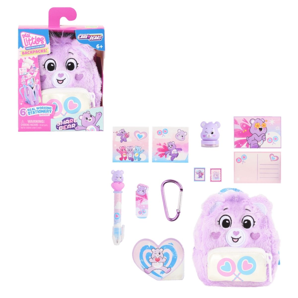 Real Littles™ Care Bears 3.5" Inch Micro Collectible Backpack with 6 Surprise Inside!, Share Bear
