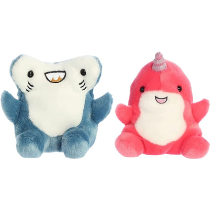 Aurora® Palm Pals™ Aquatic Duo 5" Inch Plush Set, Nia Narwhal & Huddleston Hammerhead Shark