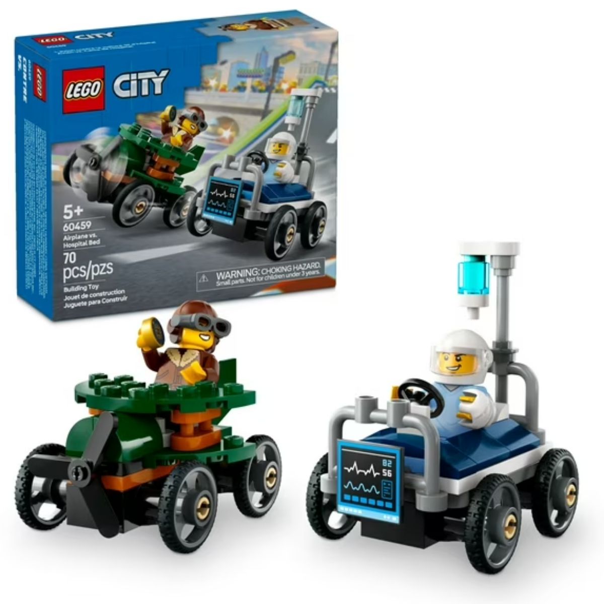 LEGO® City Airplane vs.Hospital Bed Race Car Pack Toy Building Set 60459, 70 Pieces