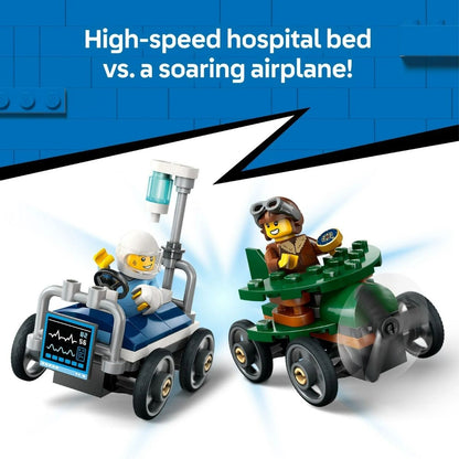 LEGO® City Airplane vs.Hospital Bed Race Car Pack Toy Building Set 60459, 70 Pieces