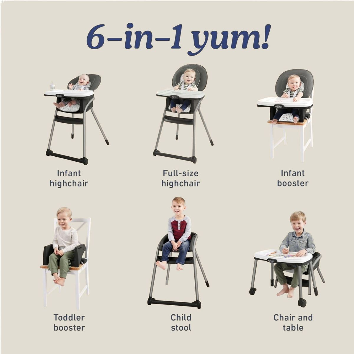 Graco® Table2Table LX 6-in-1 Highchair with Infant Head Support & One-Hand Removable Tray, Arrows