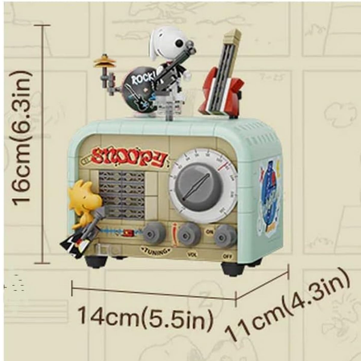 Pantasy Peanuts Snoopy Retro Radio Building Block Set - 305 Piece Collectible Display