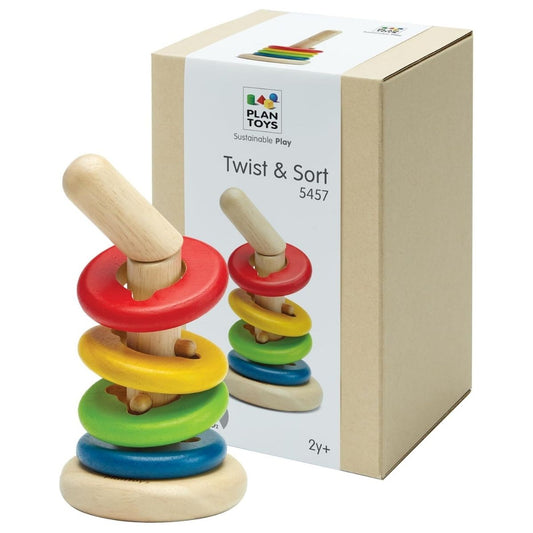 PlanToys® Twist & Sort Wooden Stacking Toy with Twisting Rod