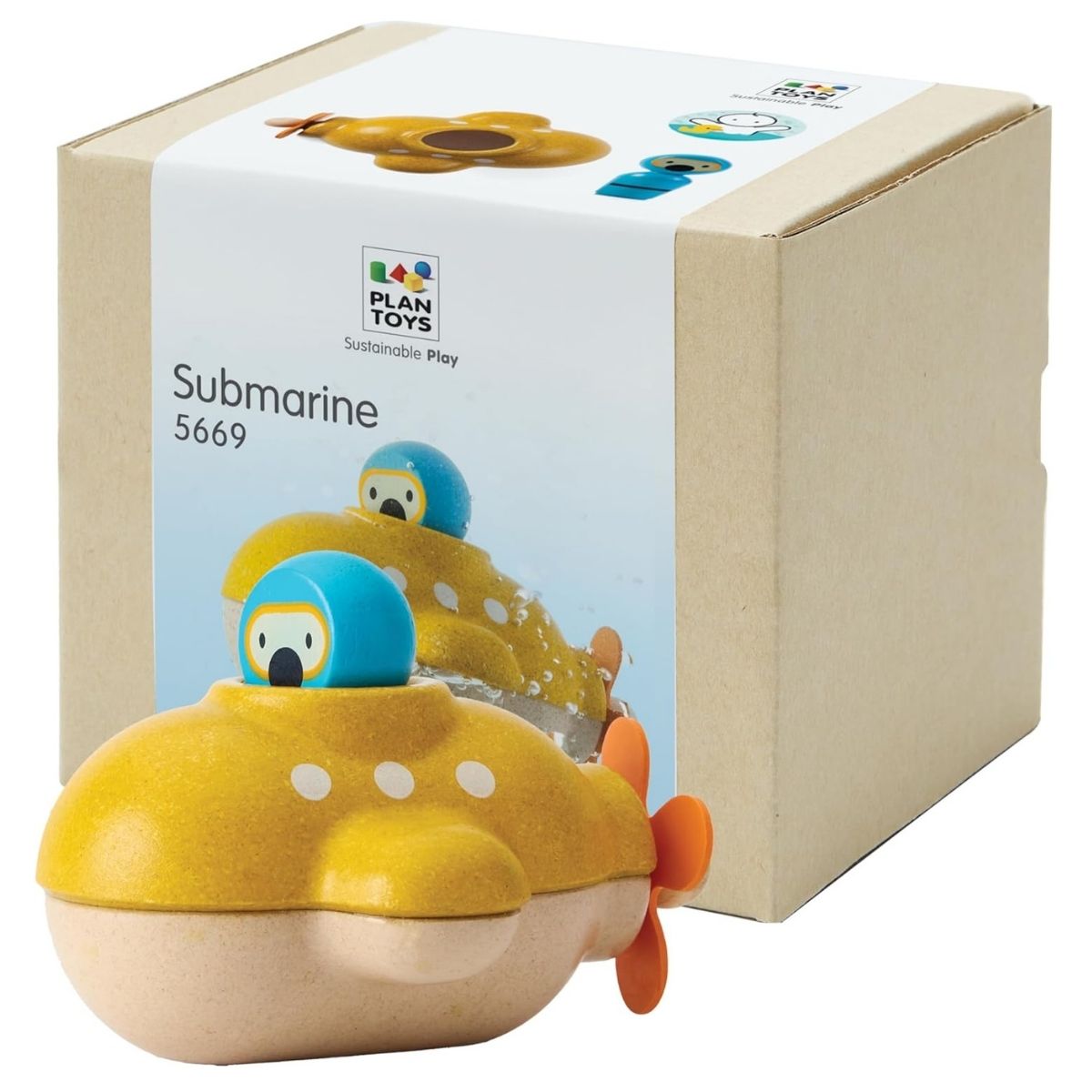 PlanToys®  Submarine Wooden Baby Bath Toy, Ages 18+ Months