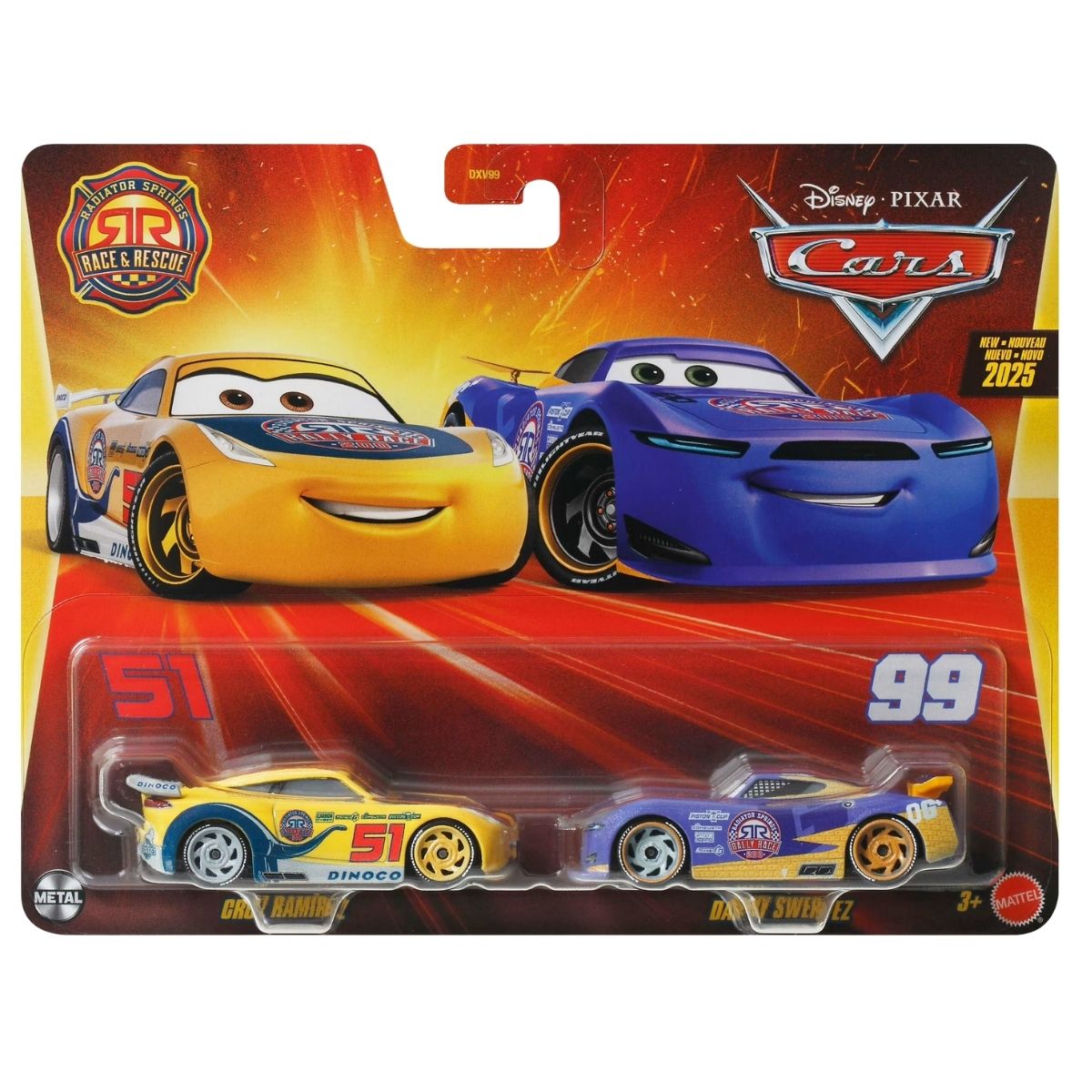 Disney Pixar Cars Scale 1:55 2 Pack Die-Cast Car Vehicle, Cruz Ramirez & Danny Swervez