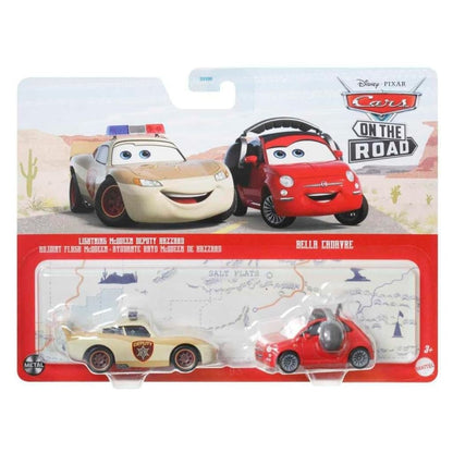 Disney Pixar Cars Scale 1:55 2 Pack Die-Cast Car Vehicle, Lightning McQueen Deputy Hazzard and Bella Cadavre