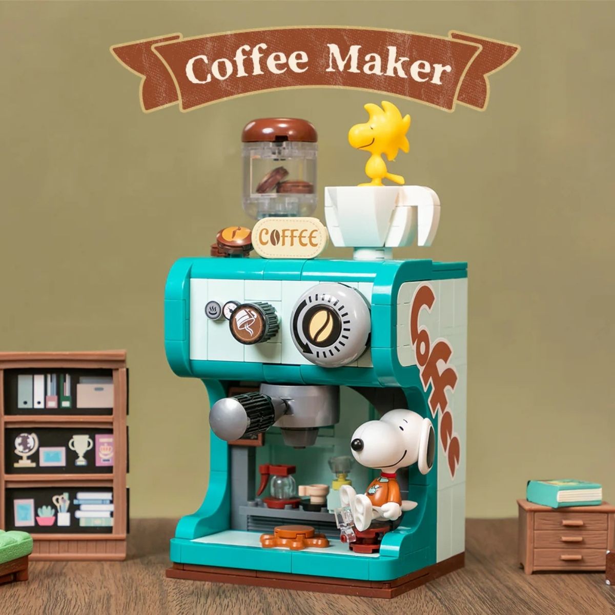 Pantasy Peanuts Snoopy Retro Coffee Maker Building Block Set - 280 Piece Collectible Display