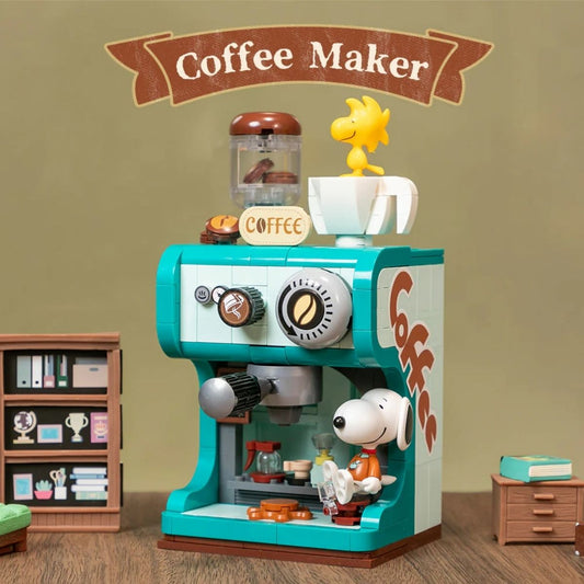 Pantasy Peanuts Snoopy Retro Coffee Maker Building Block Set - 280 Piece Collectible Display