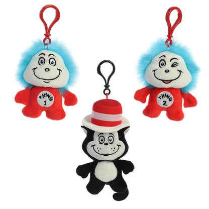 Aurora® Dr. Seuss™ 4" Inch Plush Bag Clip Keychain Set, The Cat In The Hat, Thing 1 & Thing 2