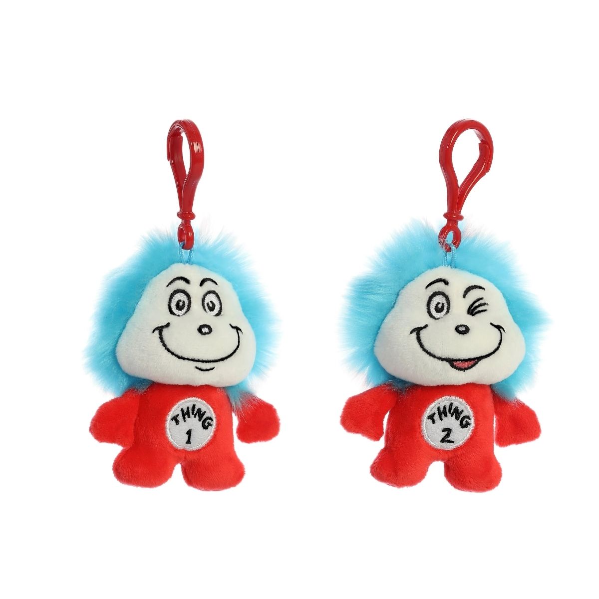 Aurora® Dr. Seuss™ 4" Inch Plush Bag Clip Keychain Set, The Cat In The Hat, Thing 1 & Thing 2