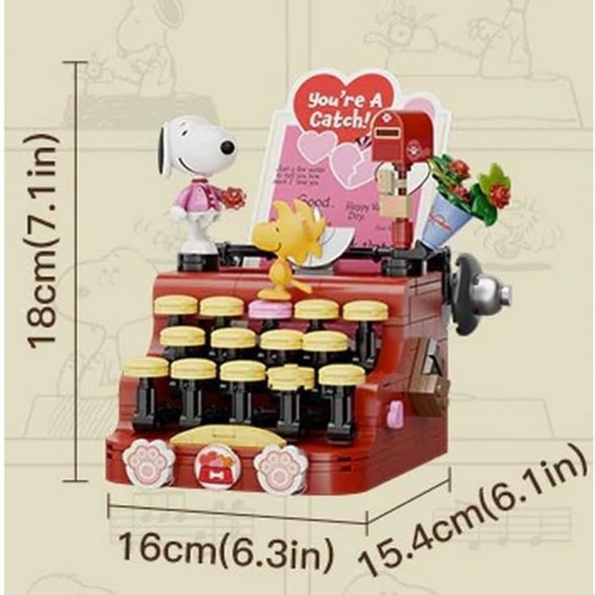 Pantasy Peanuts Snoopy Retro Typewriter Building Block Set - 148 Piece Collectible Display