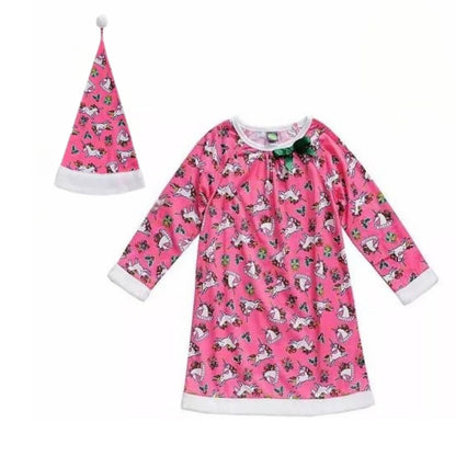 Dollie & Me Girls' "Joyful Unicorn " Christmas Gown Sleepwear Set and Matching Doll PJ Gown Sizes 4-12