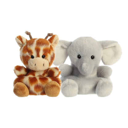 Aurora® Palm Pals™ Zoo Duo 5" Inch Plush Set, Stomps Elephant and Safara Giraffe
