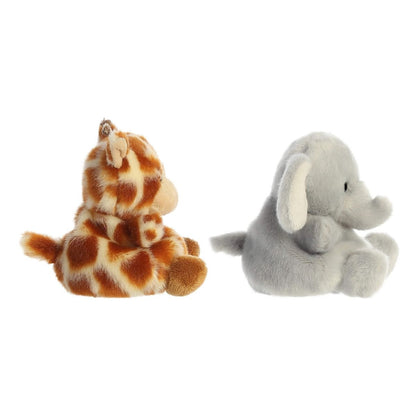 Aurora® Palm Pals™ Zoo Duo 5" Inch Plush Set, Stomps Elephant and Safara Giraffe