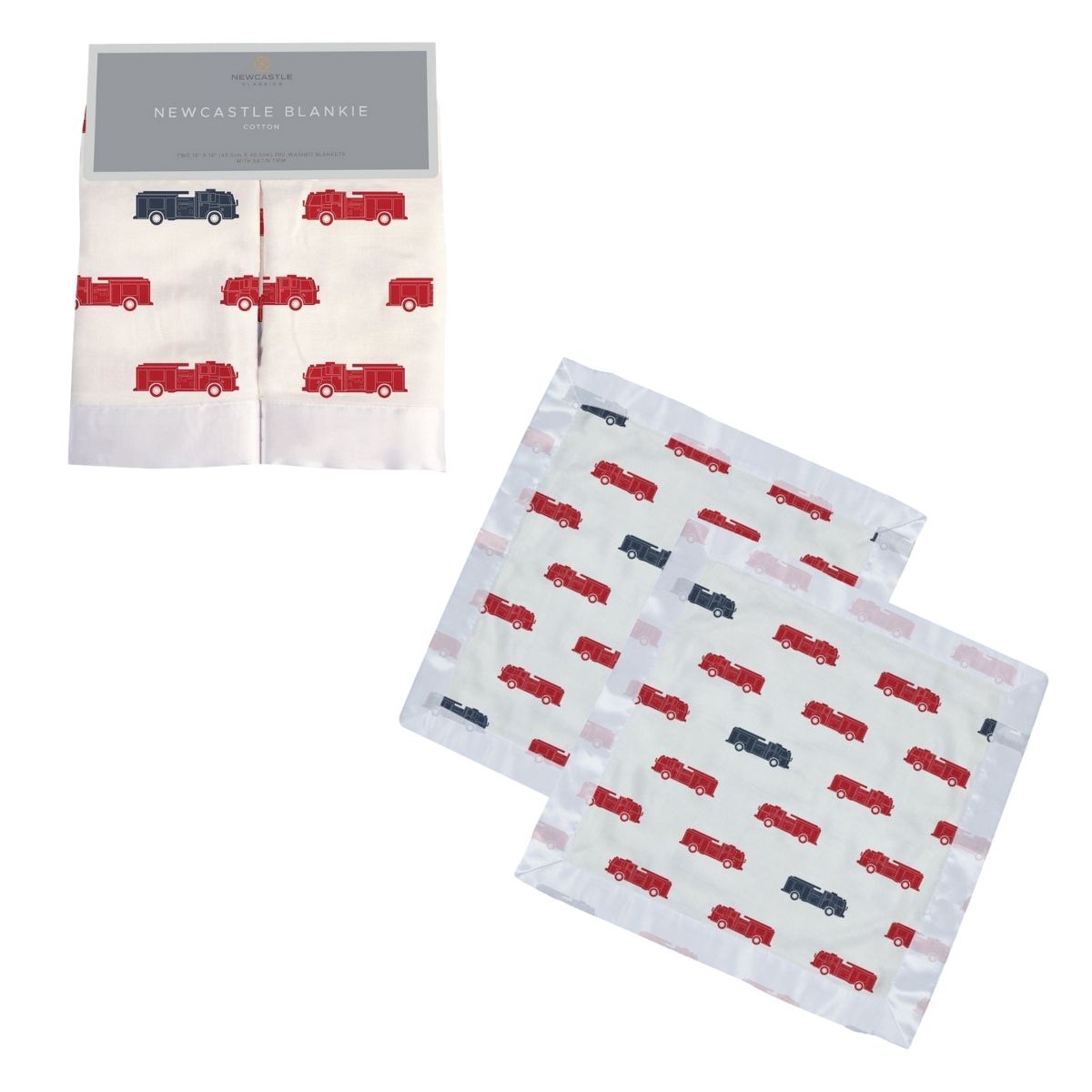 Blue and Red Fire Trucks 100% Natural Cotton Newcastle Security Blankie