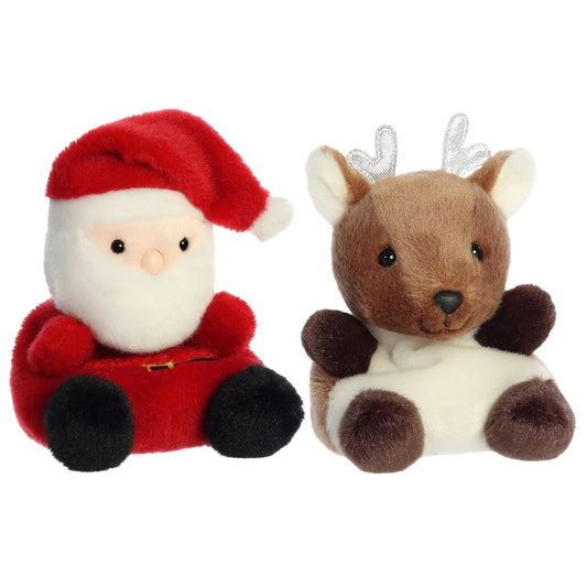 Aurora® Palm Pals™ Christmas Duo 5" Inch Plush Set, Santa Claus & Dash Reindeer
