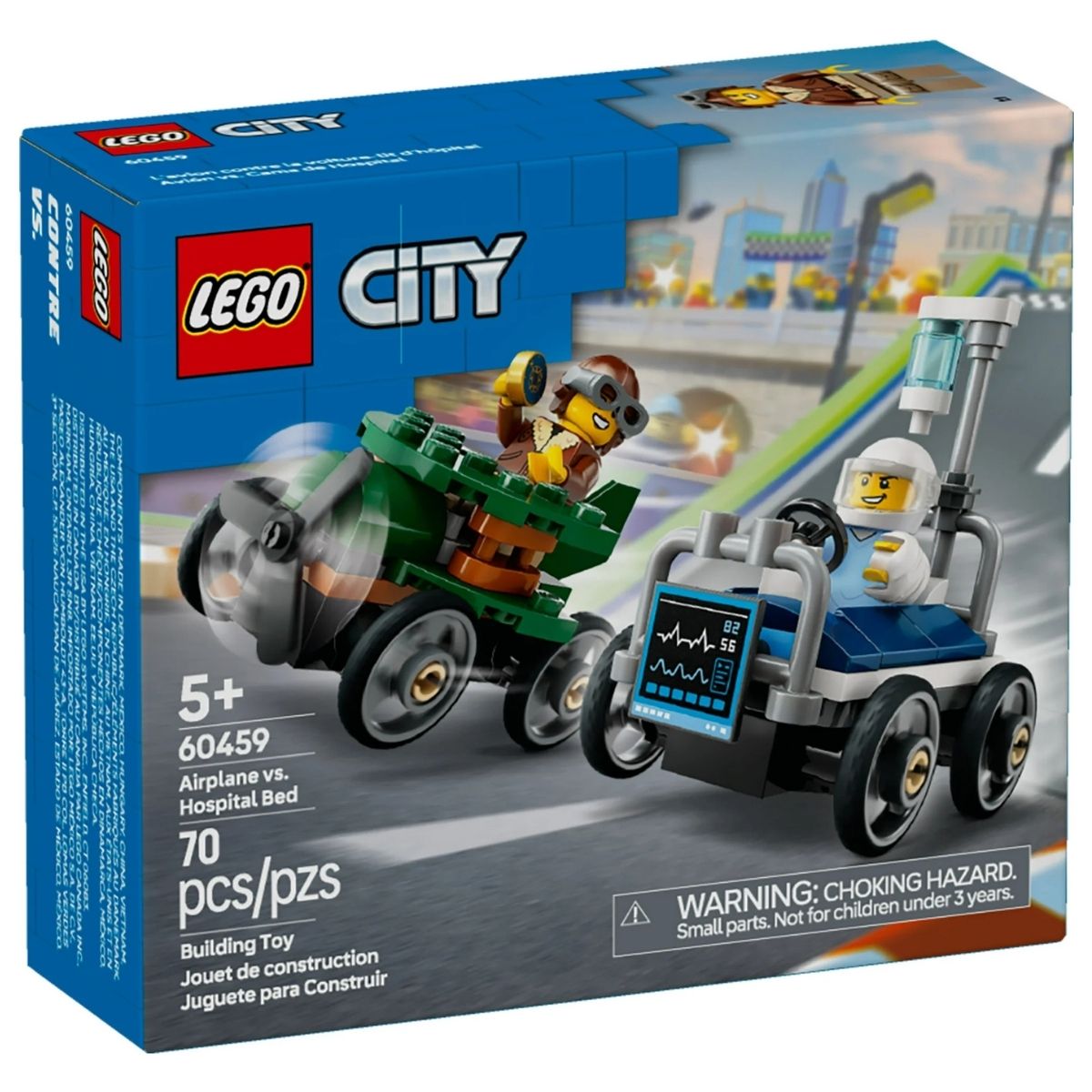 LEGO® City Airplane vs.Hospital Bed Race Car Pack Toy Building Set 60459, 70 Pieces