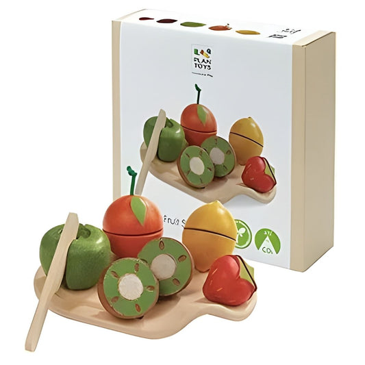 PlanToys® 7 Piece Wooden Assorted Slicing Fruit Set with Cutting Board & Knife