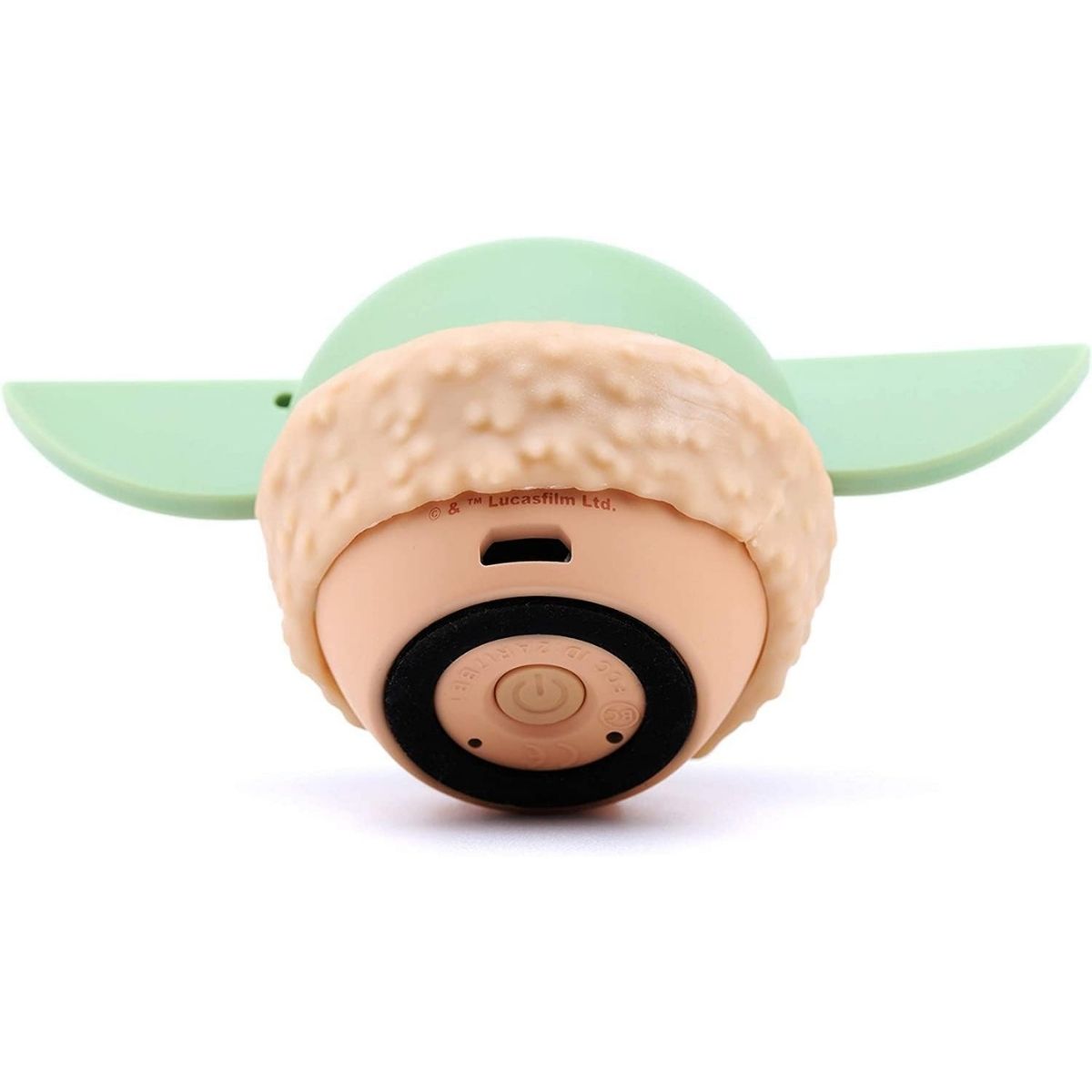 Bottom view of the Grogu Bluetooth speaker showing the black rubberized base and power button.