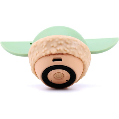 Bottom view of the Grogu Bluetooth speaker showing the black rubberized base and power button.