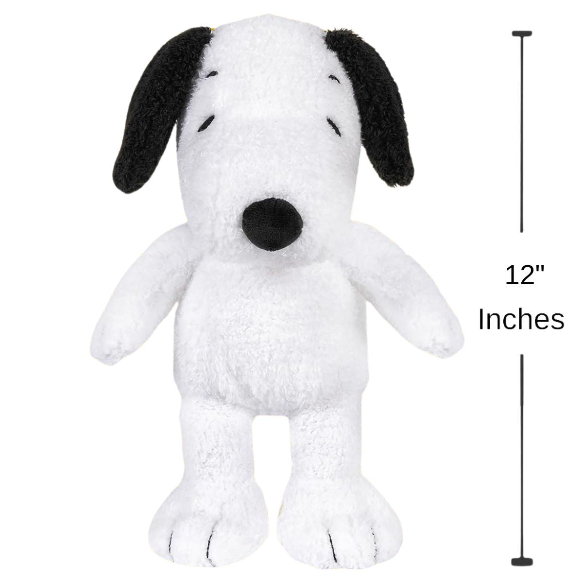 Sizing graphic for the Peanuts Cuteeze Snoopy plush showing him standing straight up, indicating a total height of 12 inches.