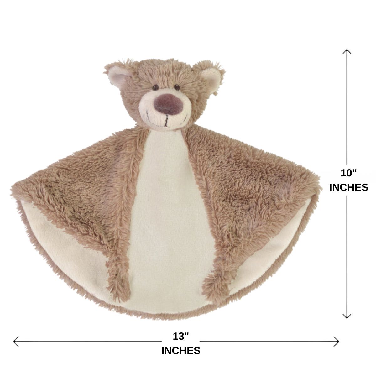 Happy Horse Bear Bella plush security blanket displaying a 10-inch height indicator graphic.