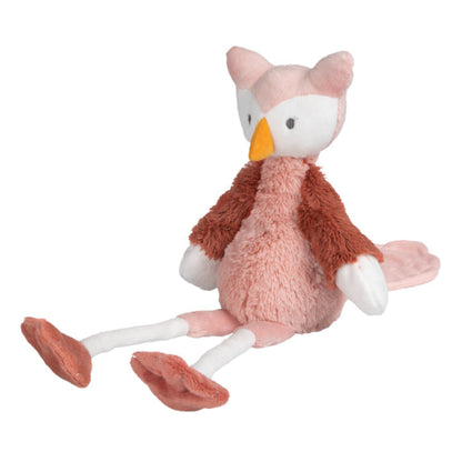 Happy Horse Owl Olivia No. 2 pink and brown plush stuffed animal sitting with legs outstretched against a white background.