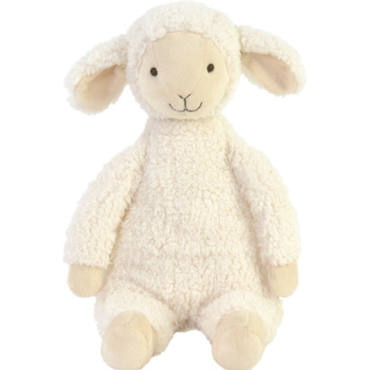 Happy Horse Lamb Leo No. 1 fluffy cream plush stuffed animal lamb sitting down against a white background.