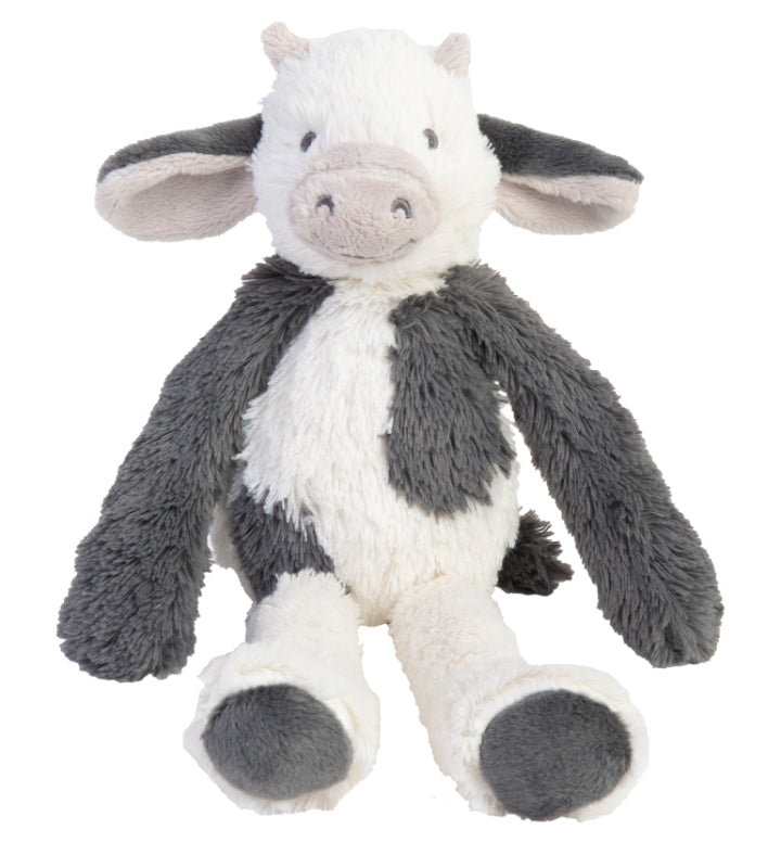 Happy Horse Cow Casper No. 1 black and white plush stuffed animal sitting against a white background.
