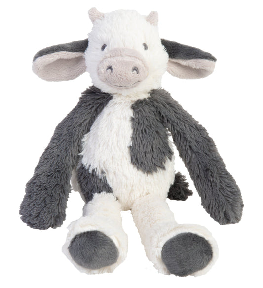 Happy Horse Cow Casper No. 1 black and white plush stuffed animal sitting against a white background.