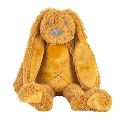 Happy Horse Rabbit Richie warm ochre golden-yellow plush stuffed animal bunny sitting against a white background.