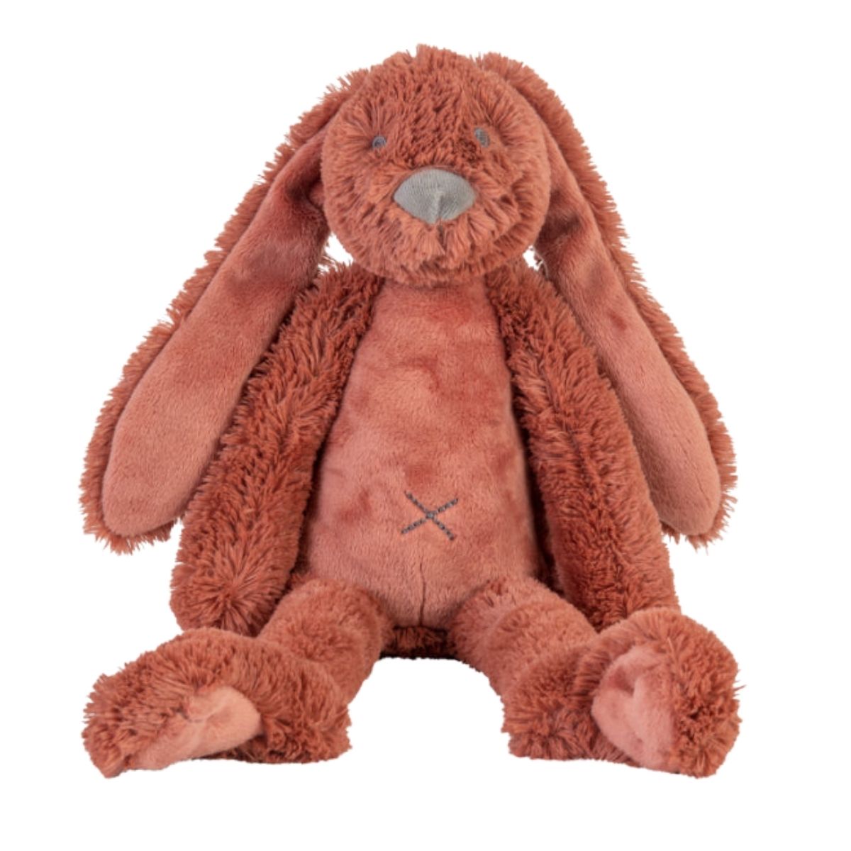 Happy Horse Rabbit Richie warm rusty terracotta-orange plush stuffed animal bunny sitting against a white background.