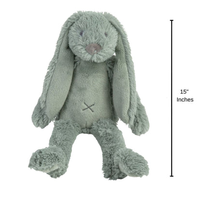 Happy Horse Rabbit Richie plush bunny sitting upright with a 15-inch height indicator graphic next to it.