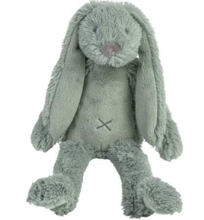 Happy Horse Rabbit Richie dusty green plush stuffed animal bunny sitting against a white background.