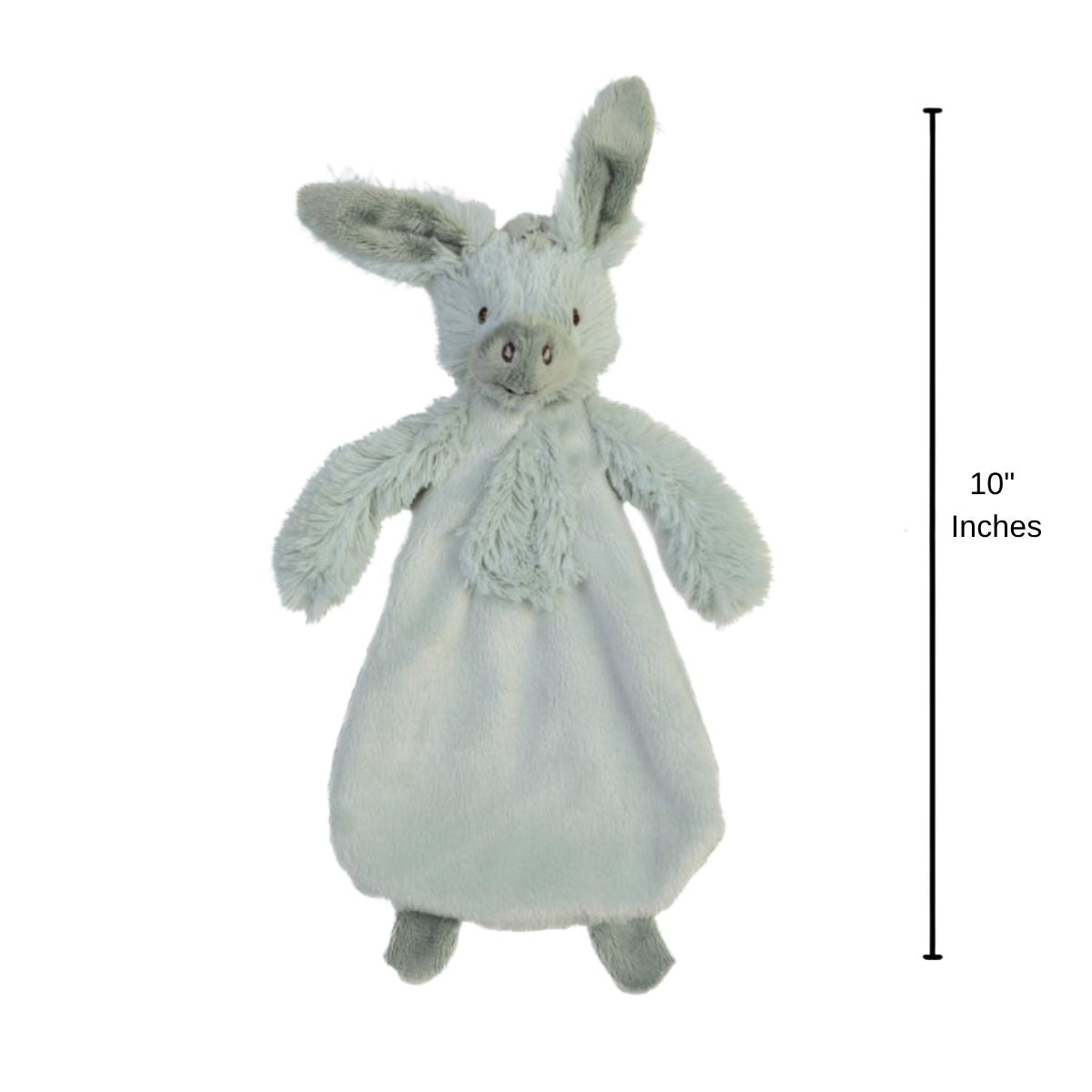 Happy Horse Donkey Diego plush security blanket standing upright displaying a 10-inch height indicator graphic.