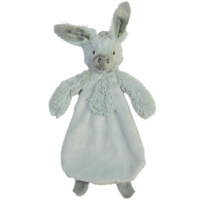 Happy Horse Donkey Diego light grey-blue plush security tuttle blanket with floppy ears against a white background.