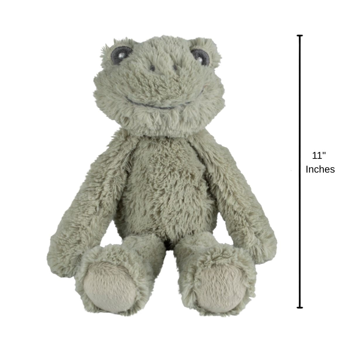 Happy Horse Frog Flex plush frog sitting upright with an 11-inch height indicator graphic next to it.