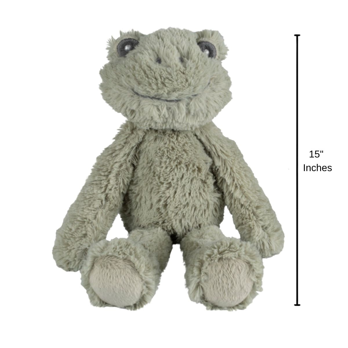 Happy Horse Frog Flex plush frog sitting upright with an 15-inch height indicator graphic next to it.