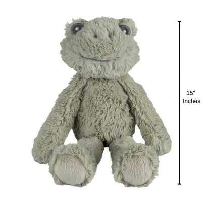 Happy Horse Frog Flex plush frog sitting upright with an 15-inch height indicator graphic next to it.