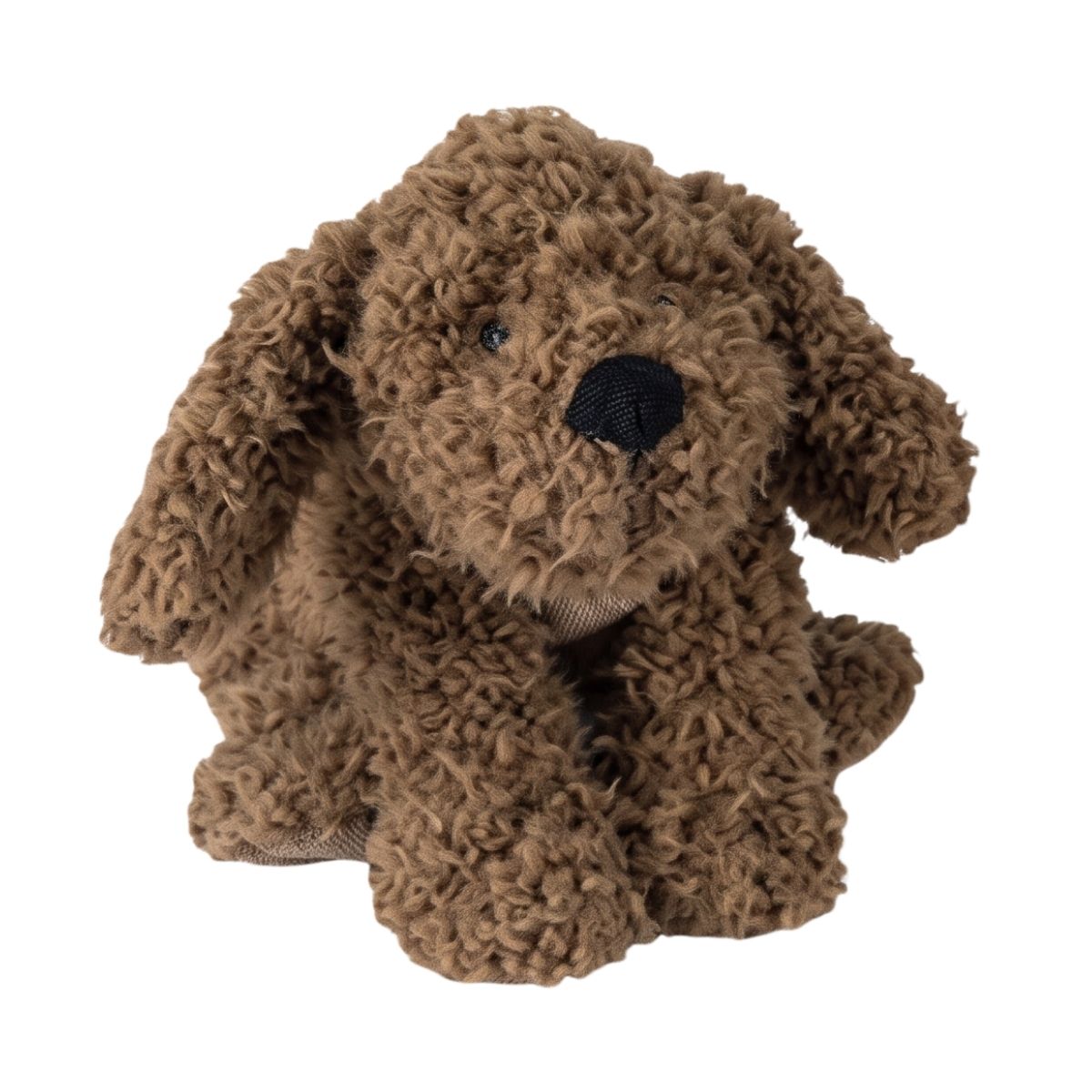 Happy Horse Labradoodle Larry dark brown plush toy sitting forward showing his floppy ears and black nose.