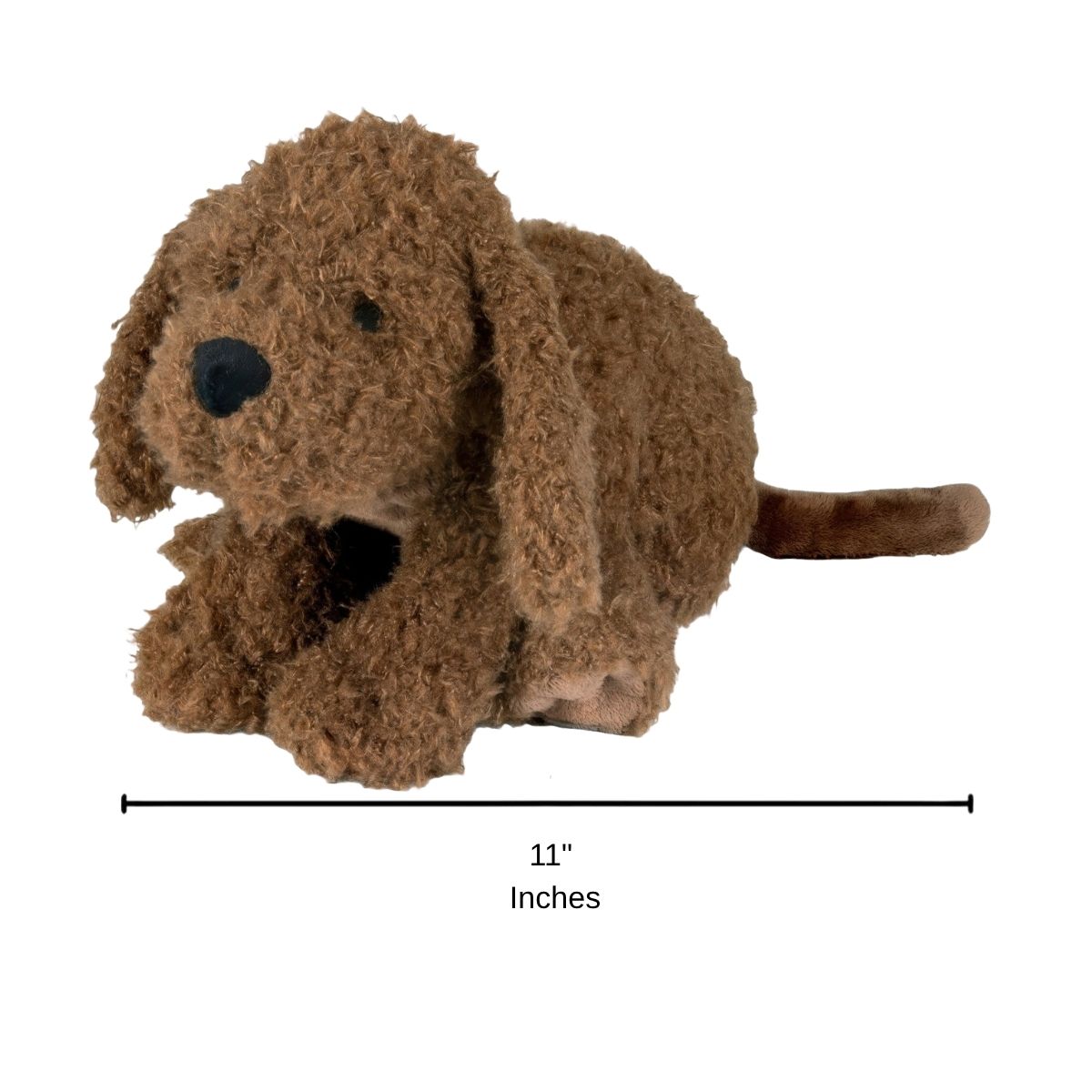 Happy Horse Labradoodle Larry curly plush dog displaying an 11-inch length indicator graphic underneath.