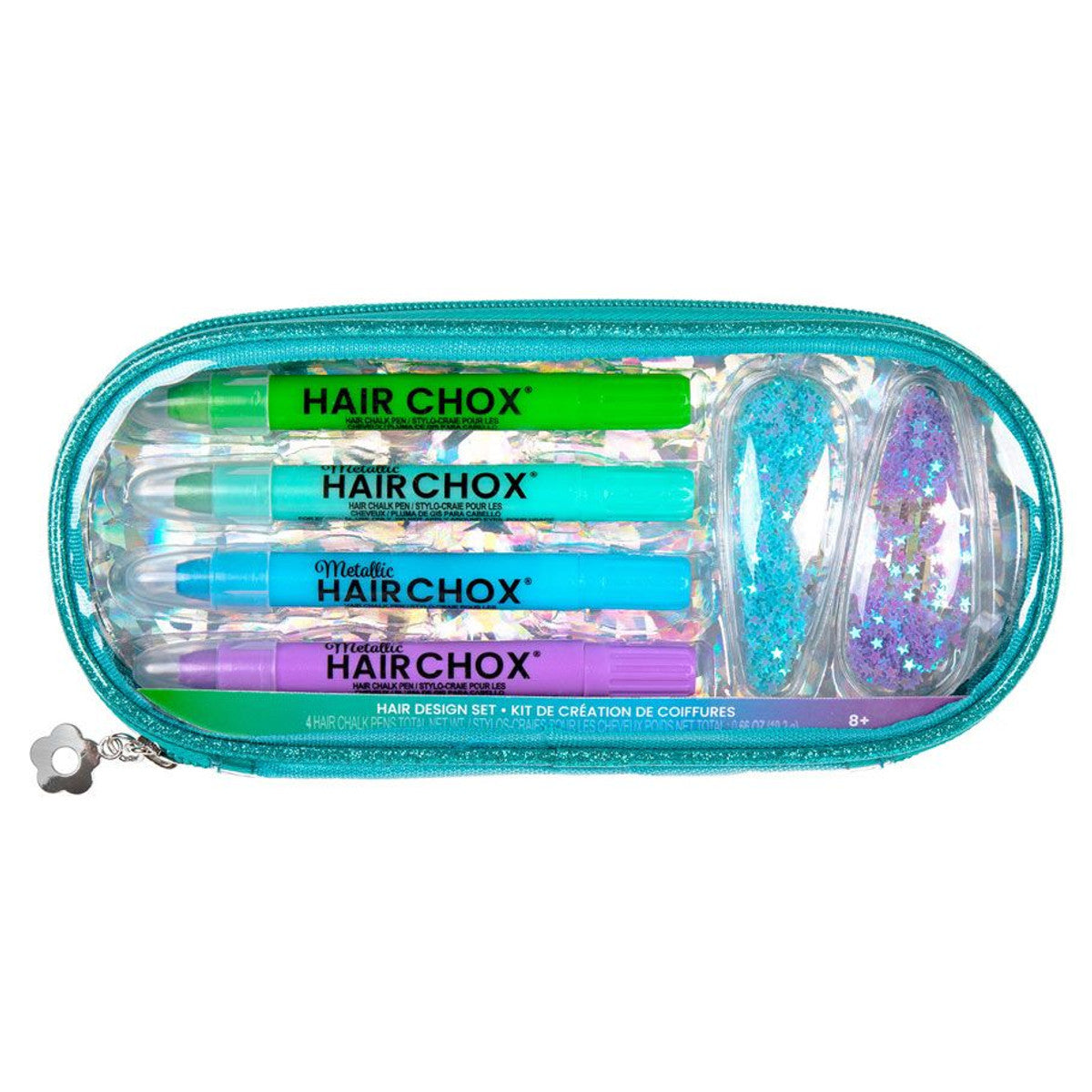 Hair chix hair design set in a clear case on a white background